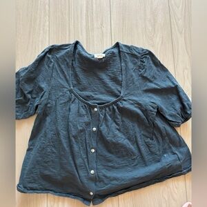 UpWest Black Scoop Neck Button Front Top